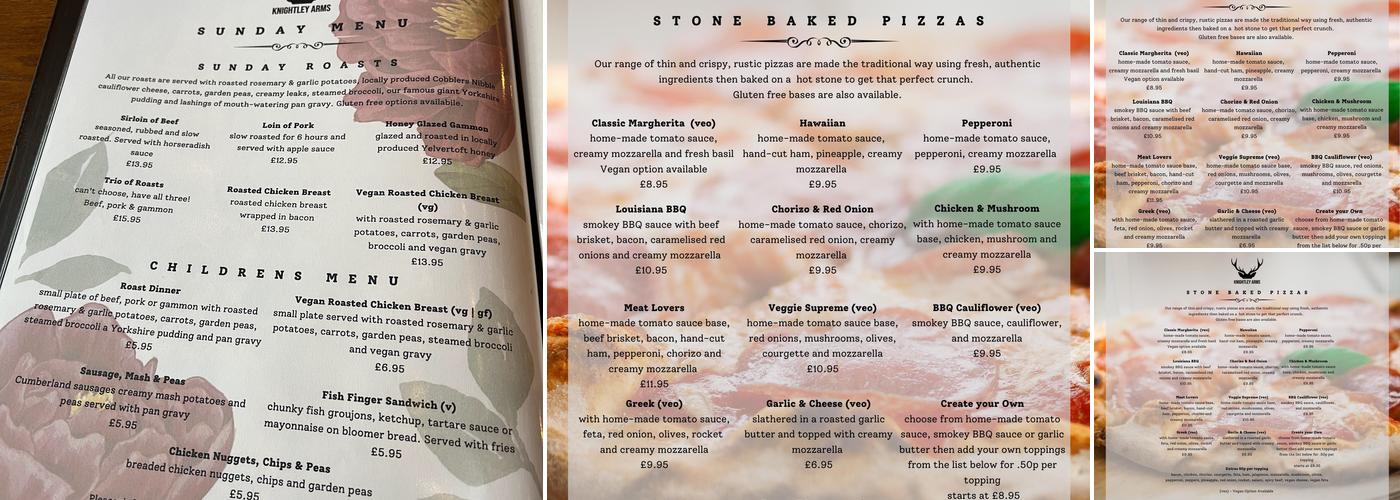 Knightley Arms Menu