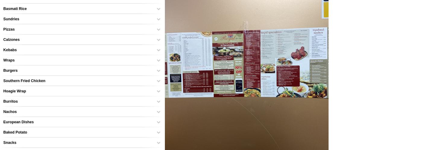 Royal Tandoori Menu