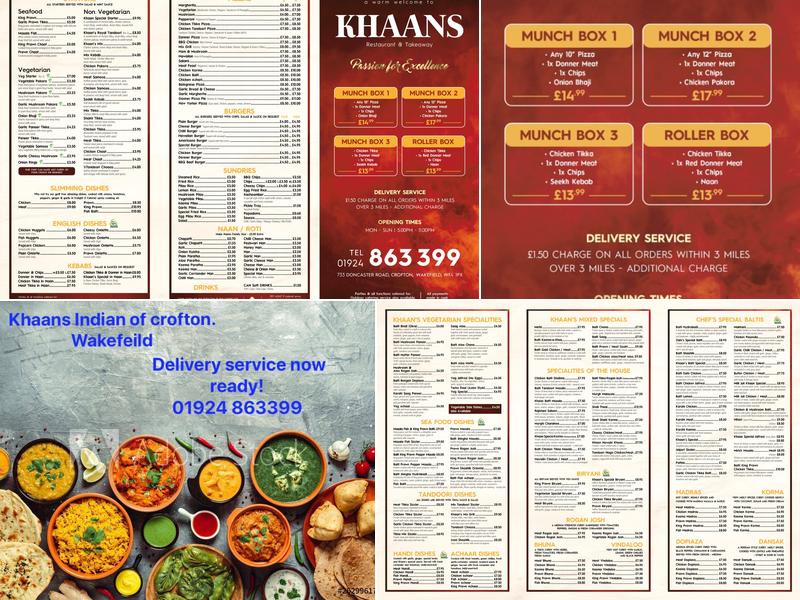 Khaans Restaurant Wakefield Menu