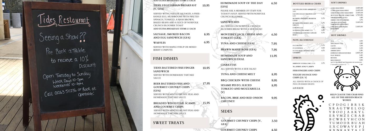 Cromer Pier Tides Bistro Menu