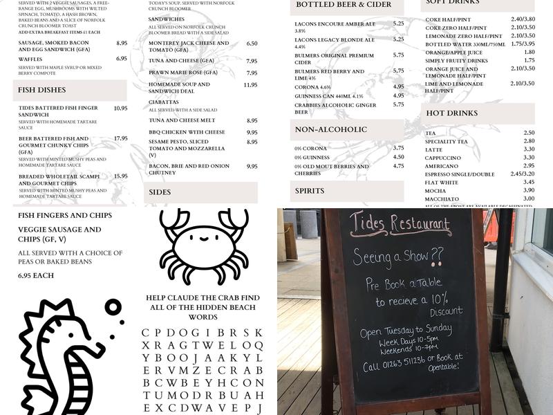 Cromer Pier Tides Bistro Menu