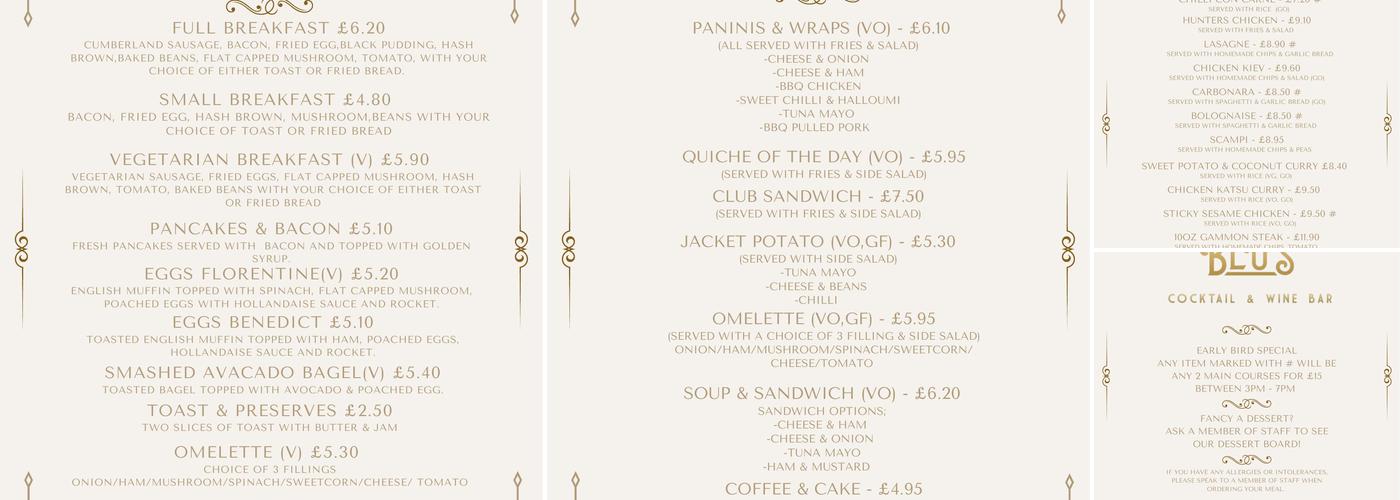 Blu's Cocktail & Wine Bar Menu