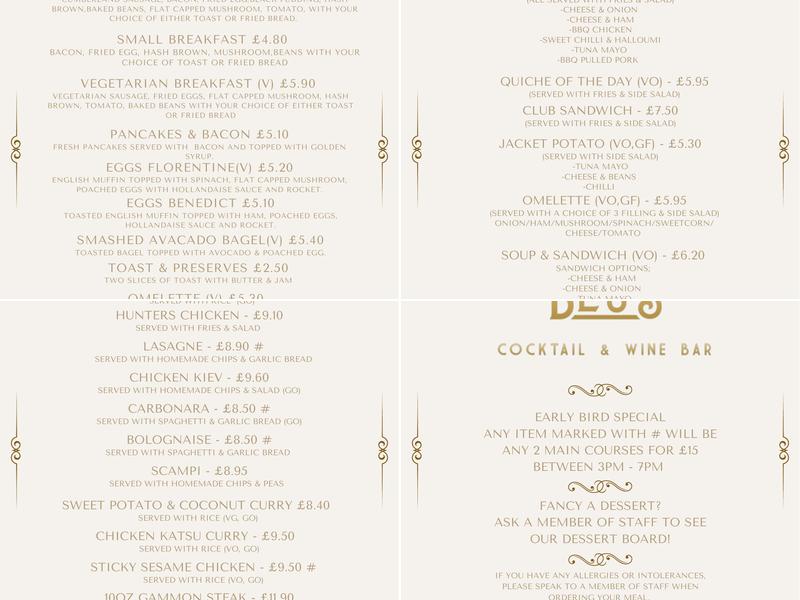 Blu's Cocktail & Wine Bar Menu