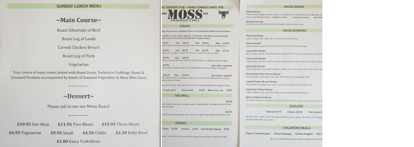 Moss Inn Menu