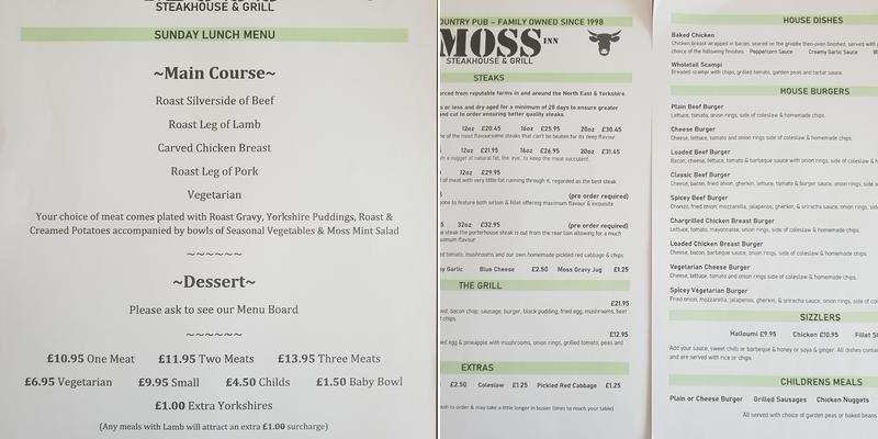 Moss Inn Menu