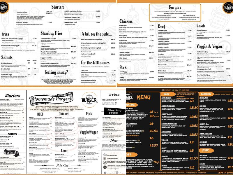 Kraft Burger Menu