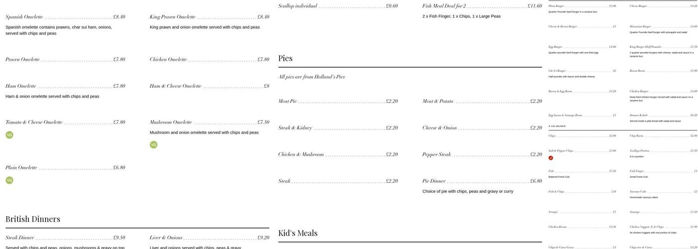 George & Angela's Menu