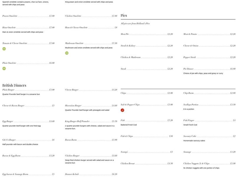 George & Angela's Menu