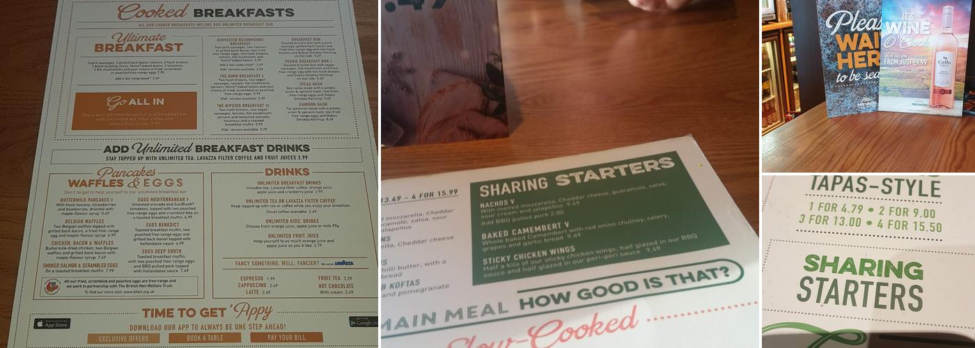 Harvester Derby Pool Wallasey Menu