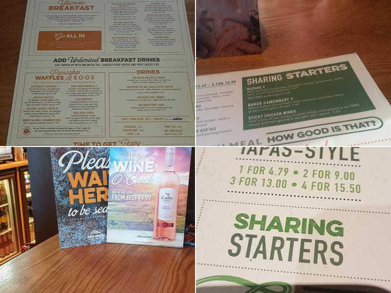 Harvester Derby Pool Wallasey Menu