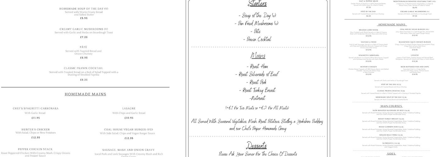 The Coal House Grill Menu