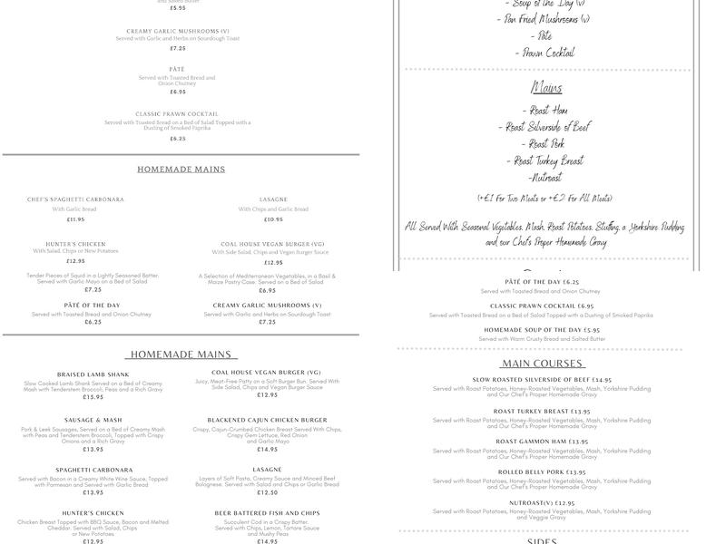 The Coal House Grill Menu