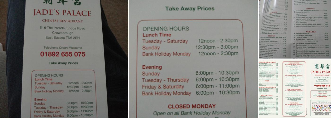 Jade's Palace Chinese Restaurant Menu