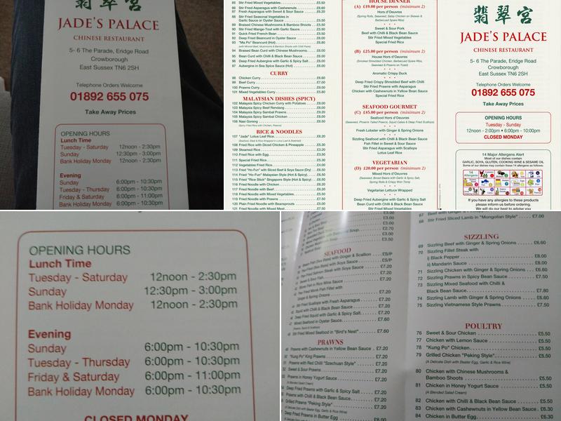 Jade's Palace Chinese Restaurant Menu