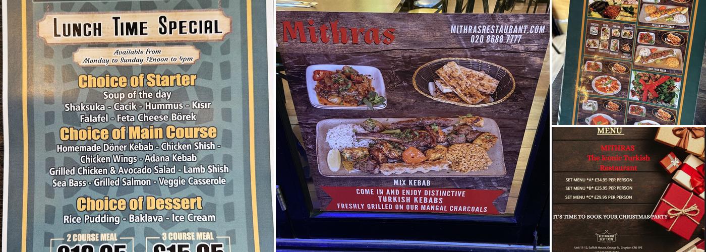 Mithras Turkish Mediterranean Restaurant Menu