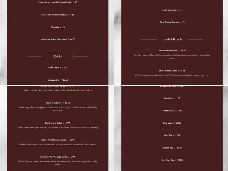 Moorish Lounge Menu