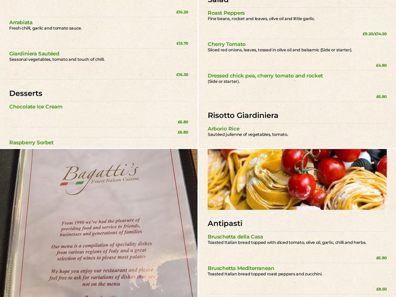 Bagatti's Italian Menu