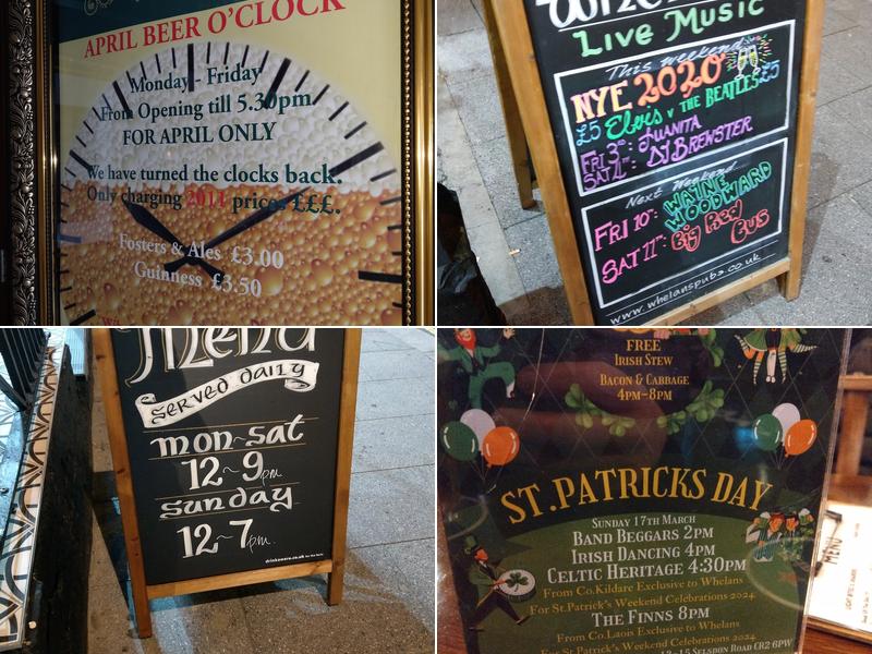 Whelan's Croydon Menu