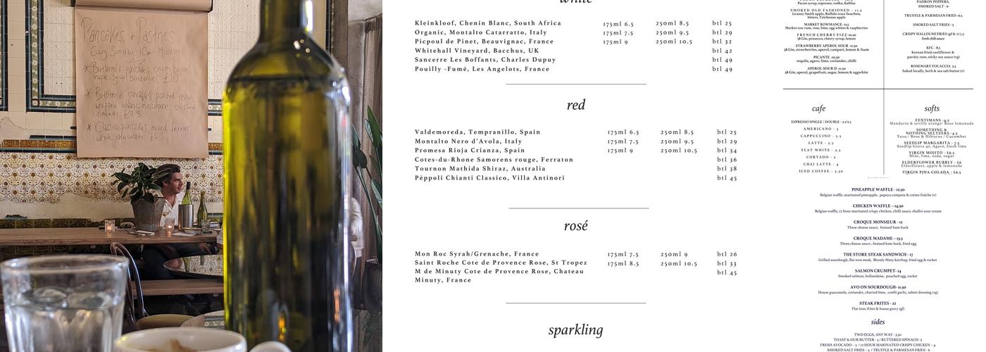 The Store, Croydon Menu
