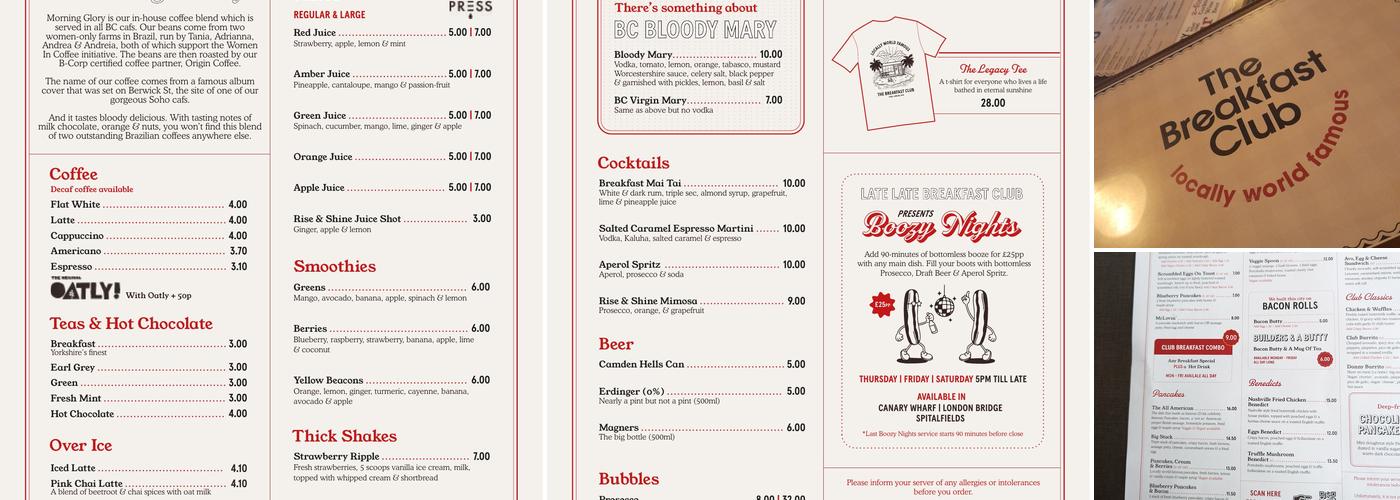The Breakfast Club Croydon Menu