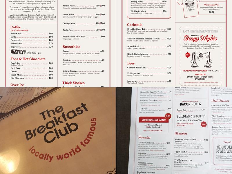 The Breakfast Club Croydon Menu
