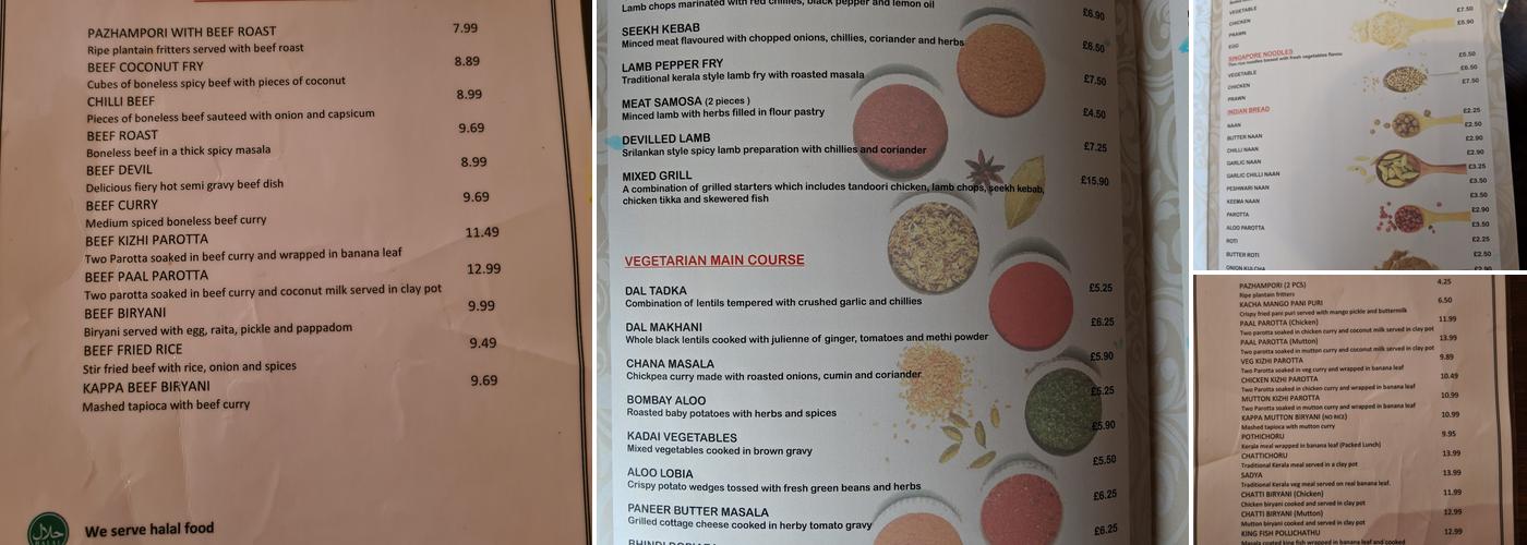 Real Taste of India Croydon Menu