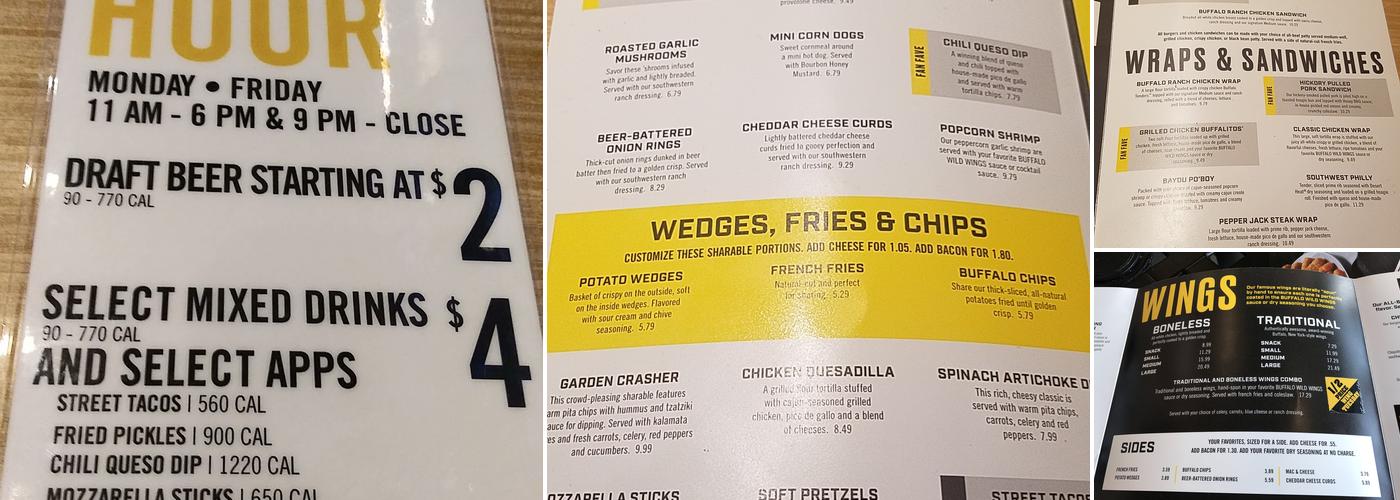 Buffalo WIld Wings Menu