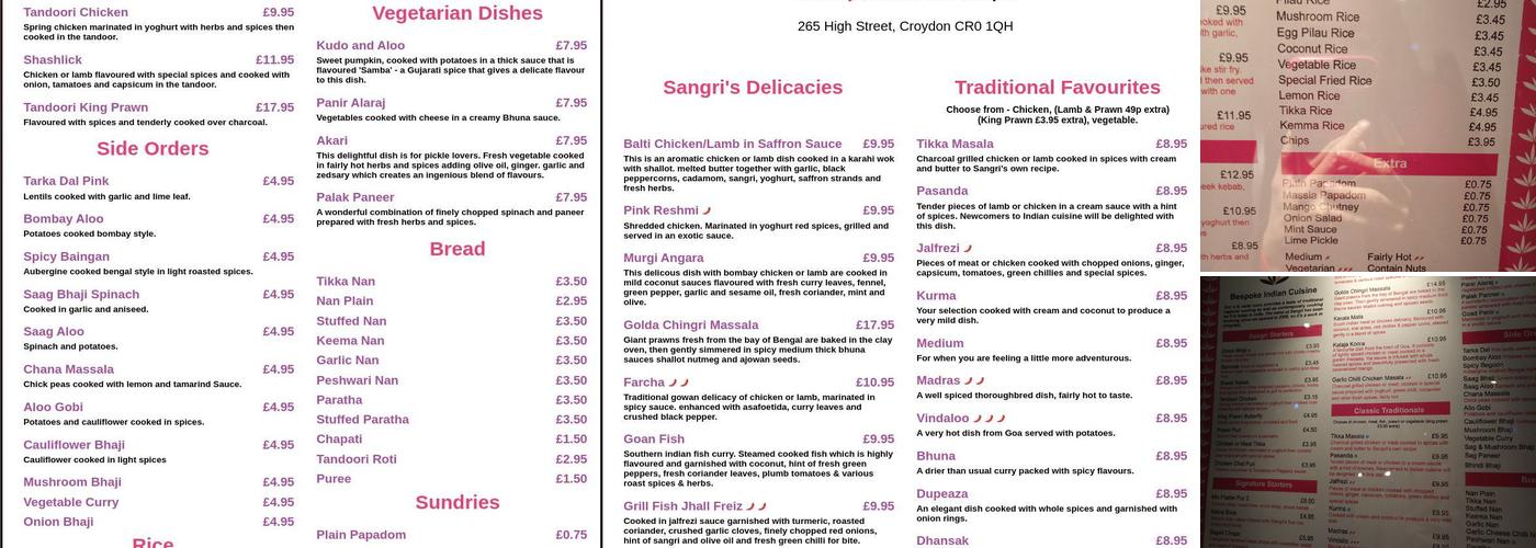 Sangri Menu