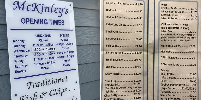 Chapel Fisheries (McKinleys) Menu