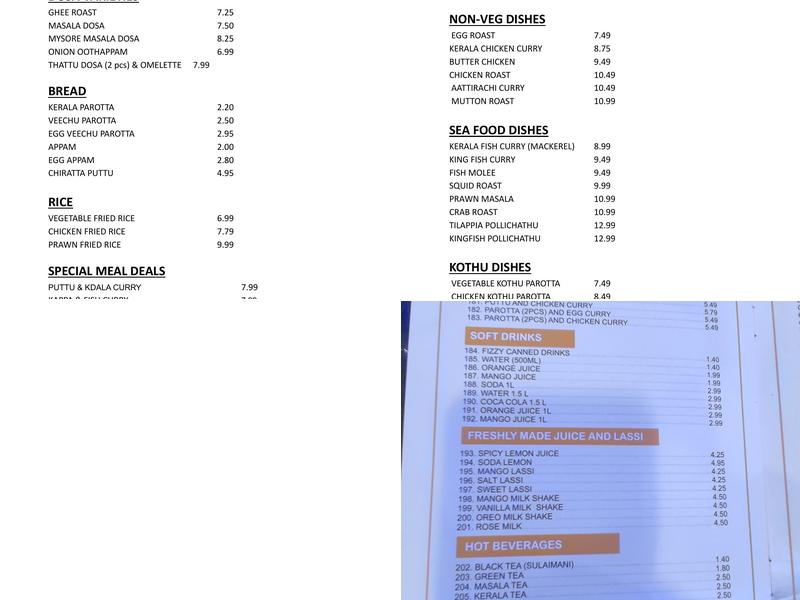 Taste of Kerala Menu