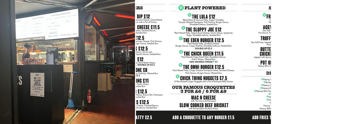 Nanny Bill's Burgers @ Boxpark Croydon Menu