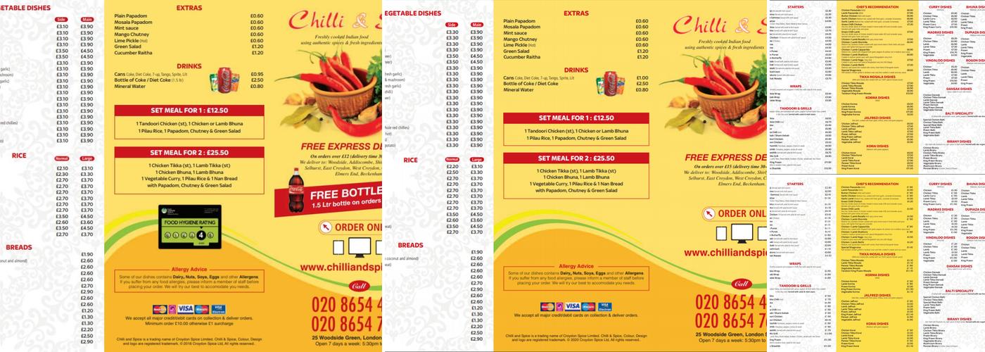 Chilli & Spice Indian Takeaway Croydon Menu