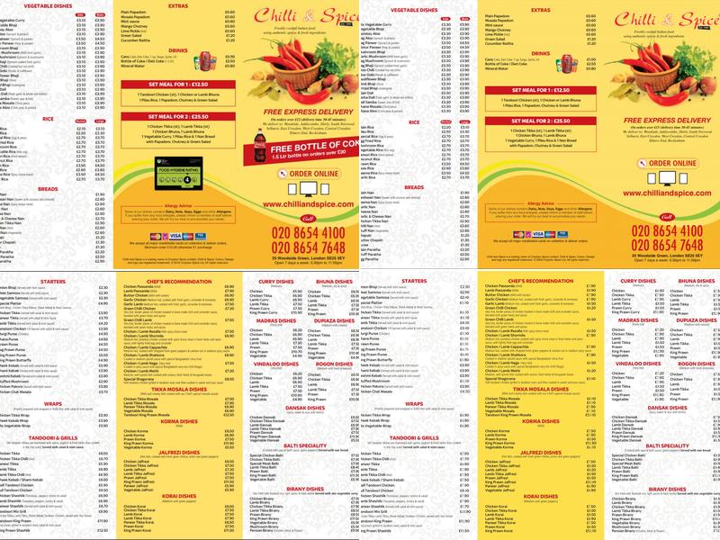 Chilli & Spice Indian Takeaway Croydon Menu