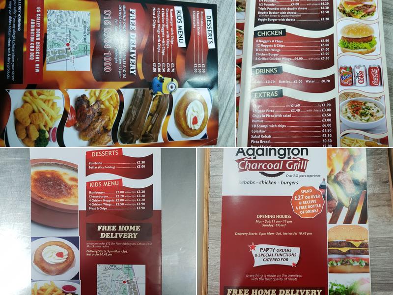 Addington Charcoal Grill Menu