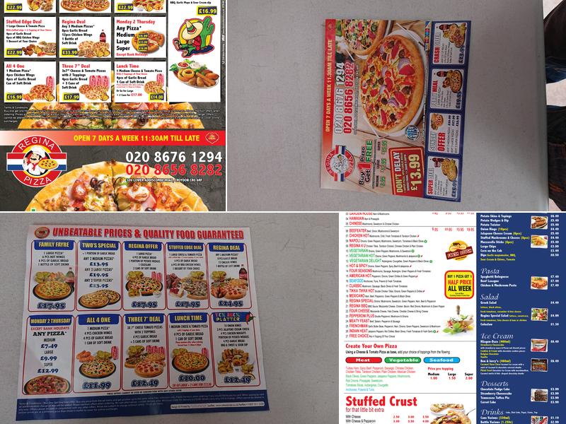 Regina Pizza Menu
