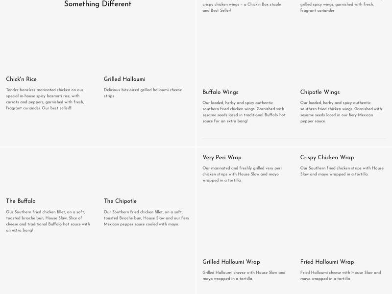 Chick'n Box Menu