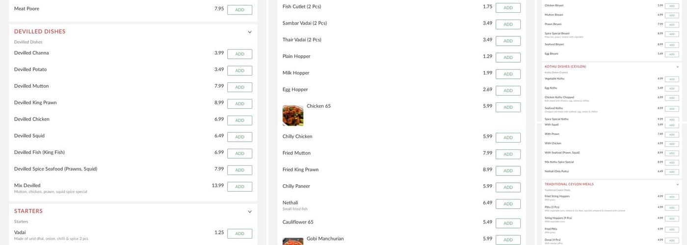 Indo - Ceylon Spice Restaurant-London Menu