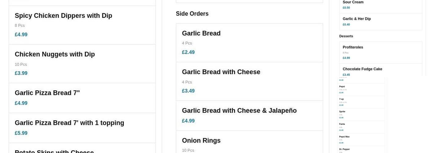 Dominic's Pizza Menu