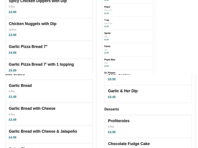 Dominic's Pizza Menu