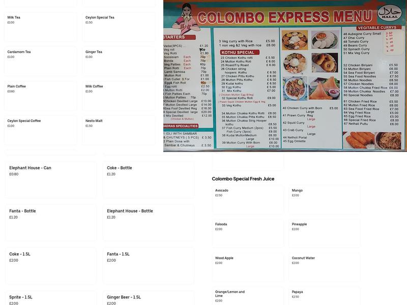 Colombo Express Menu