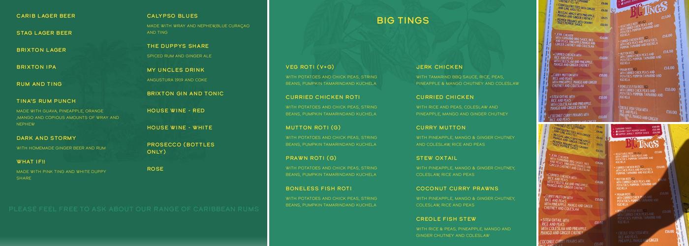 Fish, Wings and Tings Menu