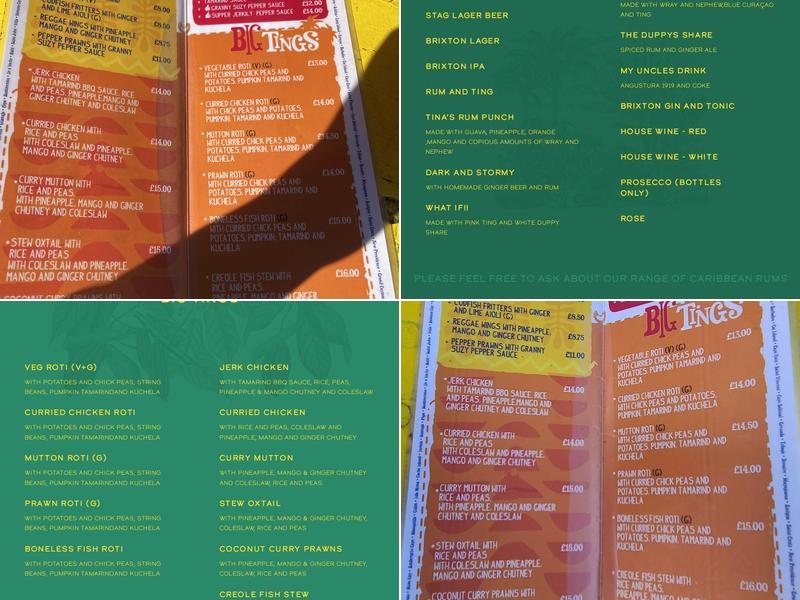 Fish, Wings and Tings Menu