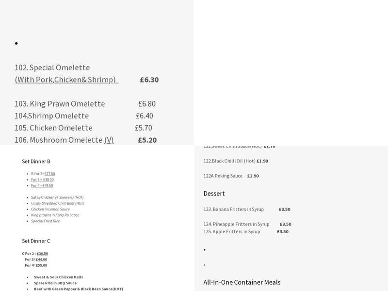 Phoenix Chinese Takeaway Menu