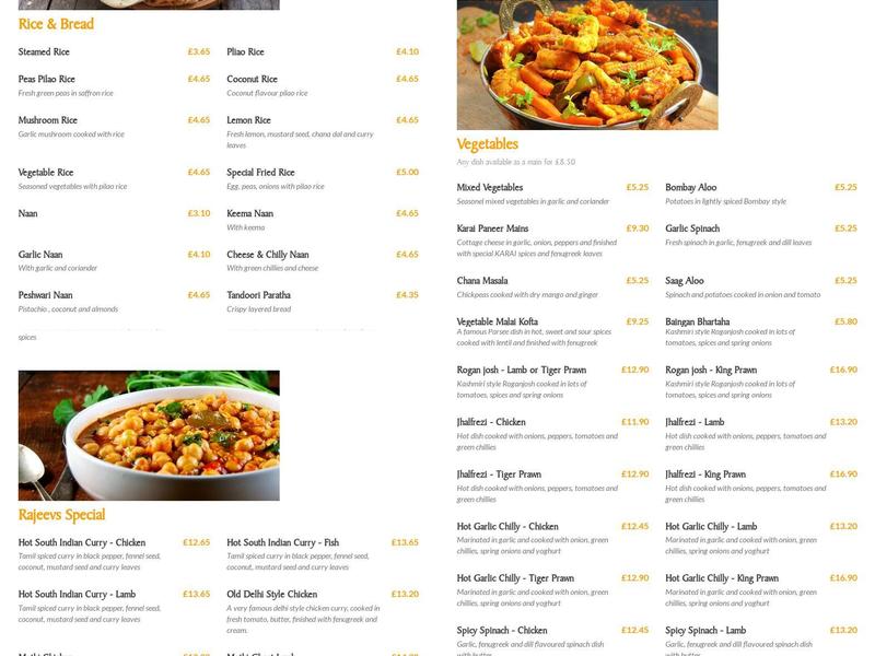 Rajeev's - Authentic Indian Food Menu