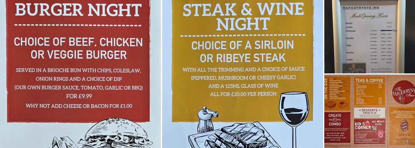 Hafodyrynys Inn Menu