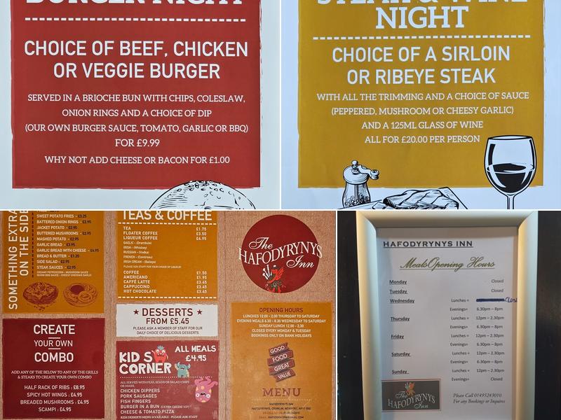 Hafodyrynys Inn Menu
