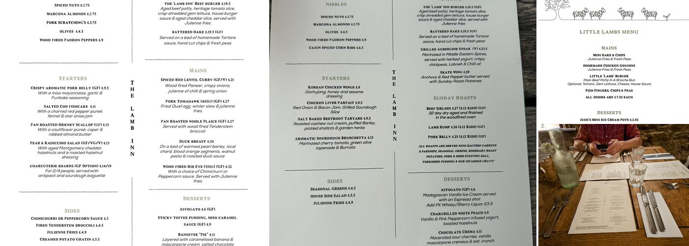 The Lamb Inn Menu