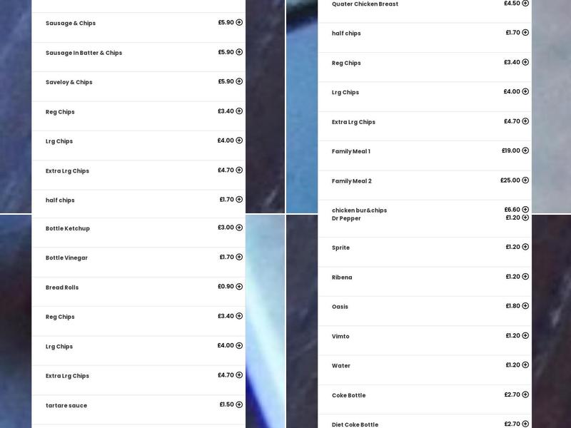 The Blue Sea Fish and Chips (Cuffley) Menu