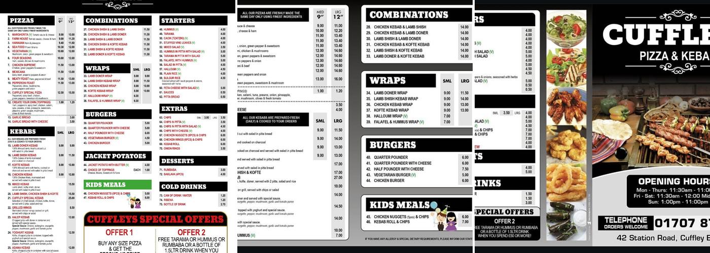 Cuffley Kebab Menu