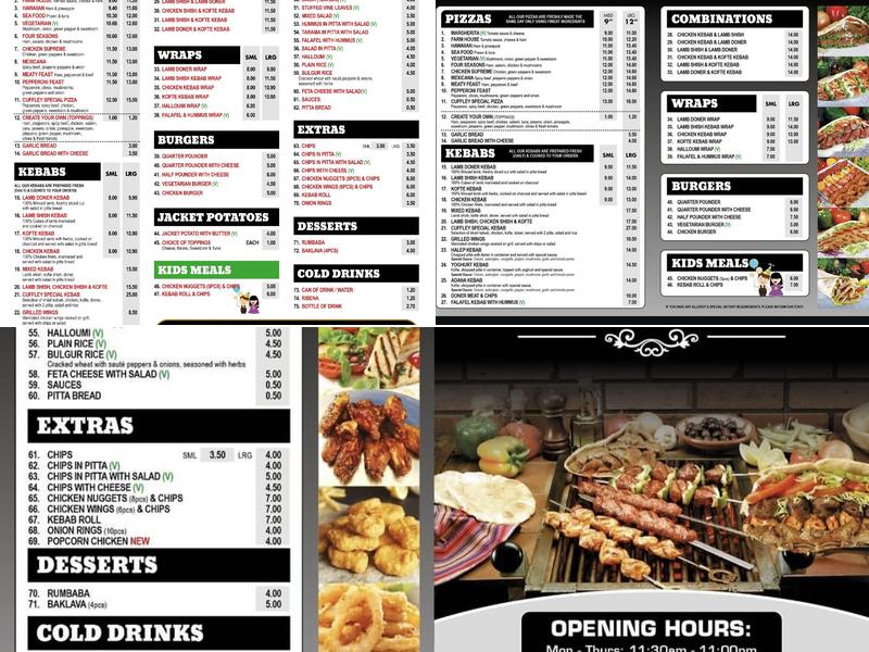 Cuffley Kebab Menu